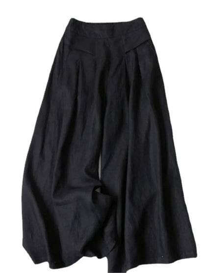 Y2K Lady Nine-point Pants Mid-rise Cotton Linen Wide-leg Large Size Trousers Loose Casual Commuting Daily Wear Tights Sweatpants