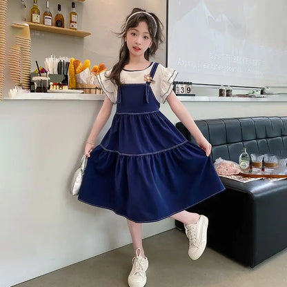 Summer Dresses Elementary Student Girl Clothes Cotton Linen Children's Dress 8 12 Years Kids Girls Princess Sunday 6 4 Girls' 10