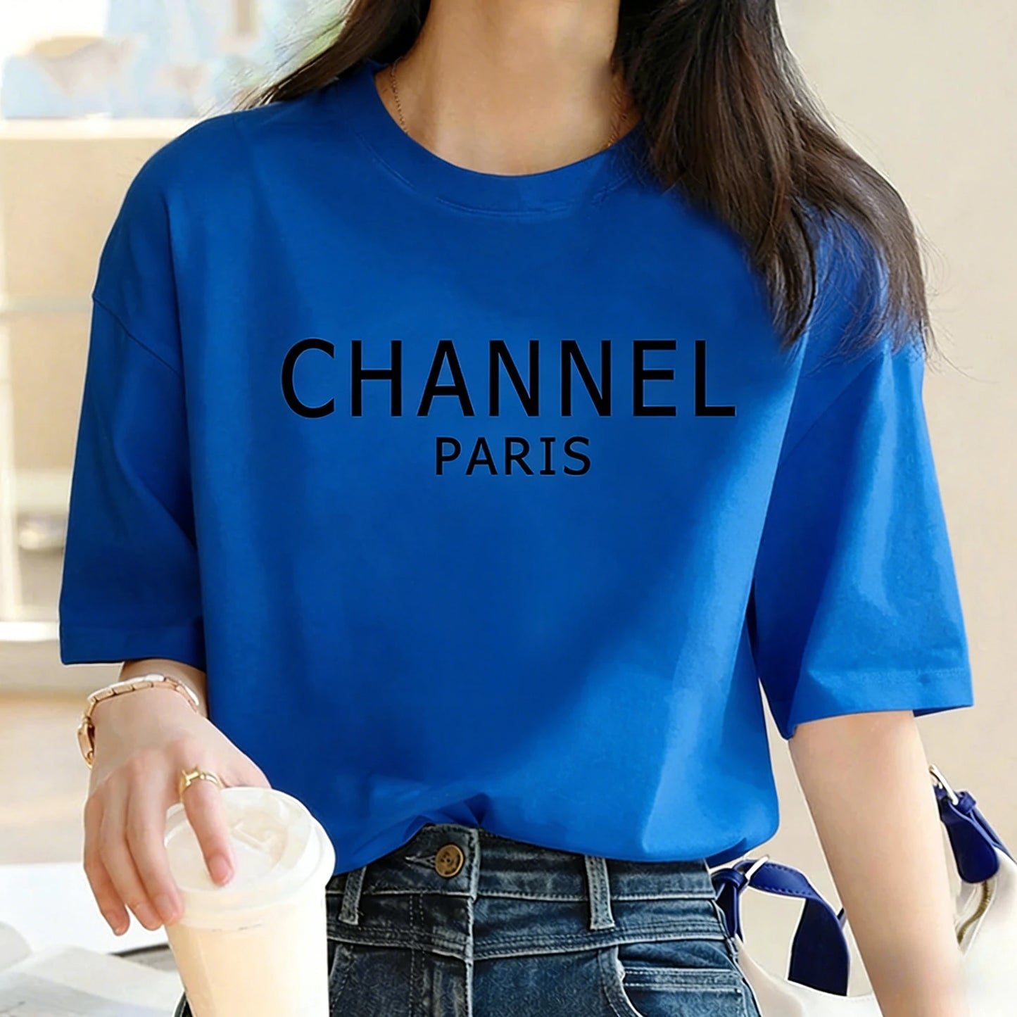 Luxury Brand Machine Washable Womens Casual Elegant Fashion CHANNEL Graphic T-shirt O-Neck Short Sleeve Top Women's Clothing