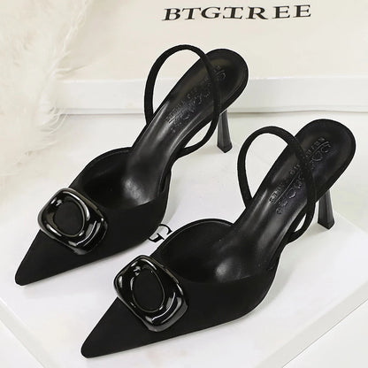 BIGTREE Shoes Square Buckle Design Women Pumps Suede High Heels Ladies Shoes Stiletto 8 cm Heels Fashion Women's Sandals Summer