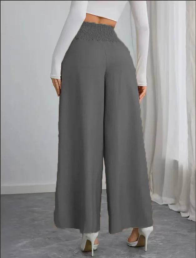 New Women's Trousers Thin High Waist Chain Elastic Waist Khaki Elegant Office Black Casual Wide-leg Pants for Female