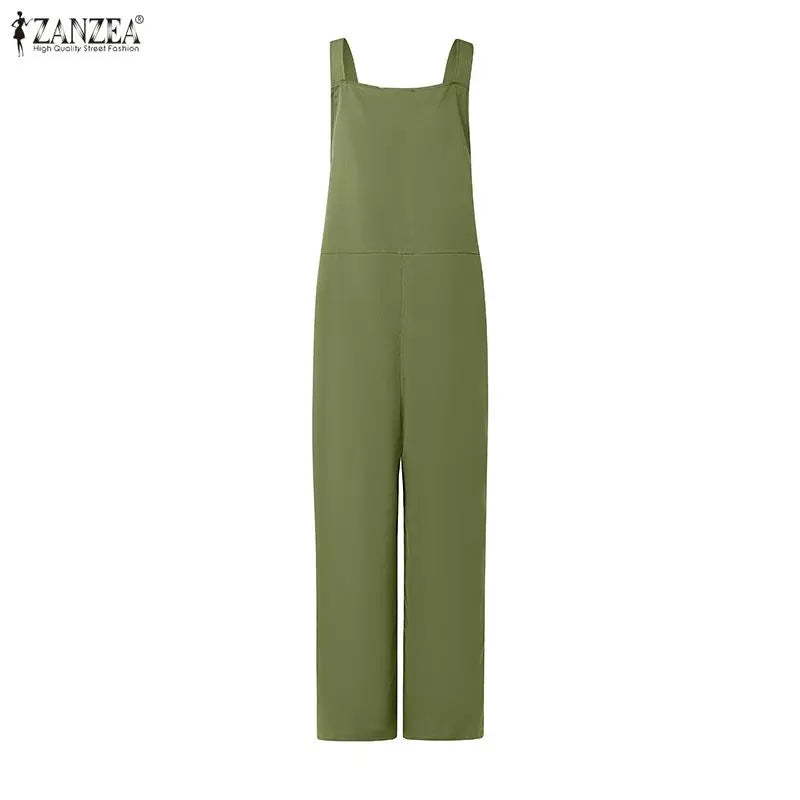 ZANZEA Women's Casual Jumpsuits Adjustable Straps Bib Trousers Overalls Summer 2026 Fashion Solid Suspender Jumpsuits Streetwear