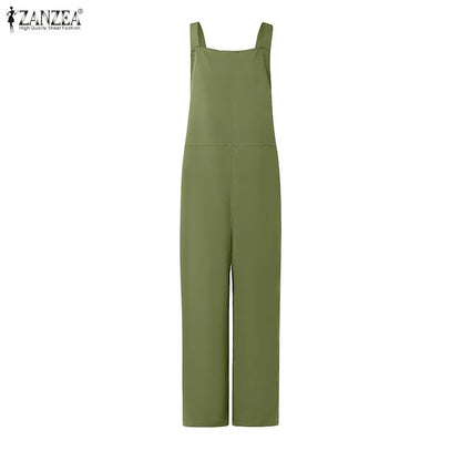 ZANZEA Women's Casual Jumpsuits Adjustable Straps Bib Trousers Overalls Summer 2026 Fashion Solid Suspender Jumpsuits Streetwear