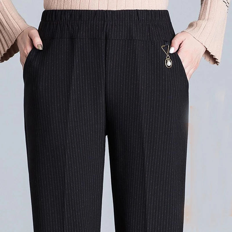 Spring Autumn Fashion Trend Striped Plus Size Trousers Women Oversized Simple Loose Pockets Plaid Lady Pants 8XL Female Clothes