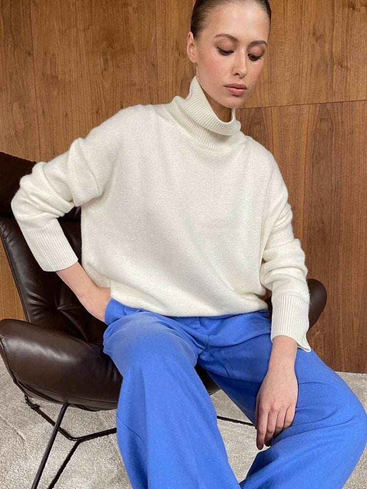 Hirsionsan Turtle Neck Cashmere Sweater Women Korean Style Elegant Thick Warm Female Knitted Pullovers Loose Casual Outwear 2023