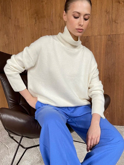Hirsionsan Turtle Neck Cashmere Sweater Women Korean Style Elegant Thick Warm Female Knitted Pullovers Loose Casual Outwear 2023