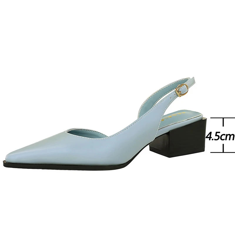 BIGTREE Shoes New Women Pumps Pointed Middle-High Heeled Shoes Hollow Out Hook Strap Women's Sandals Thick With Ladies Shoes