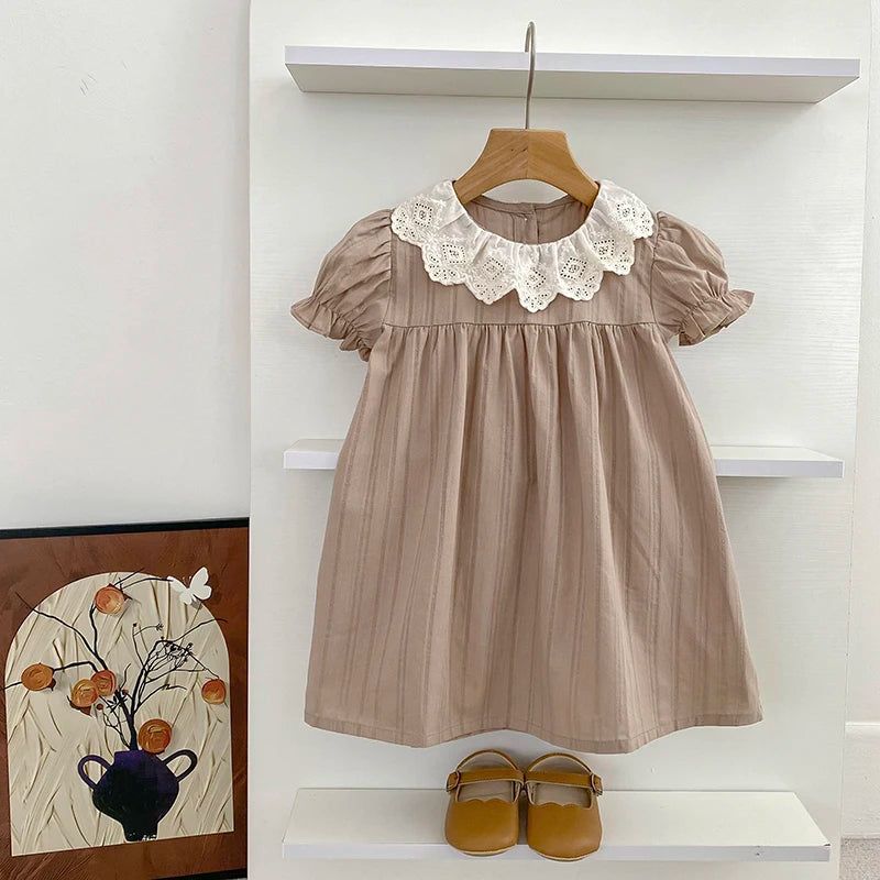 1-6Yrs Kids Baby Dress Summer Girls Sweet Lace Collar Princess Dress New Kids Baby Girls Dress Cotton Children Clothes Dress