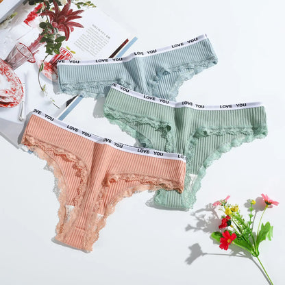 Comfort Breathable Soft Underwear Women's Low-Rise Ribbed Cotton Thongs Panties