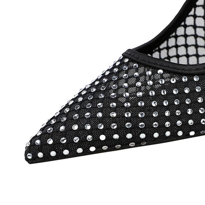 Luxury Rhinestone Mesh Women Pumps Fashion Dress Wedding Shoes High Heels Stilettos 9.5 CM Sexy Party Shoes New Ladies Pumps
