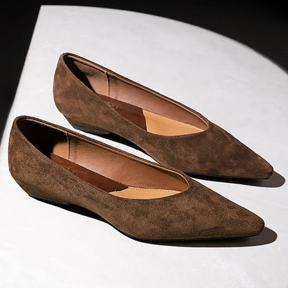 2026 New Ladies' Wedge Shoes Suede Low Heeled Women's Shoes Non-Slip Comfort Ladies Shoes Large Size 43 Pointed Low Heeled Shoes
