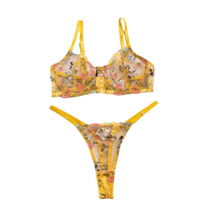 Bohemia Transparent Lingerie Set Push Up Elegant Embroidery Floral Underwear Ultra-thin Bra Suit Girl