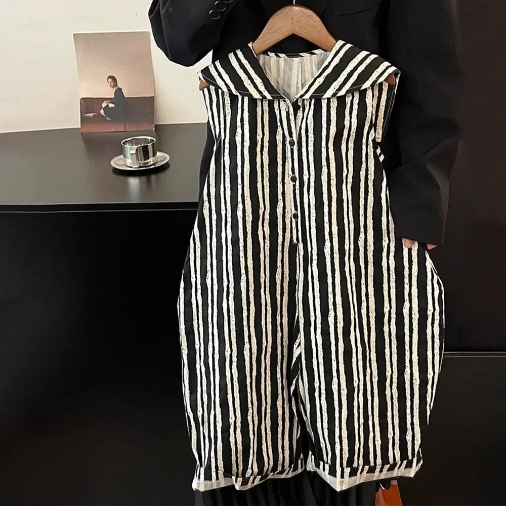Summer New Casual Boys' and Girls' Clothes Polka Dot Vertical Stripe Printed Kids Jumpsuit Basic Simple Children's Clothing