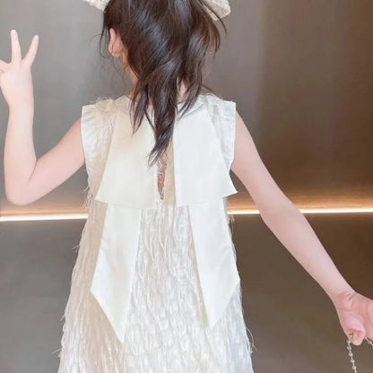 Trendy and Chic Fairy Princess Vest Dress for Baby with Stylish Tassel Bow Girl Girls Dresses 2 To 8 Years Cotton Kids White 6