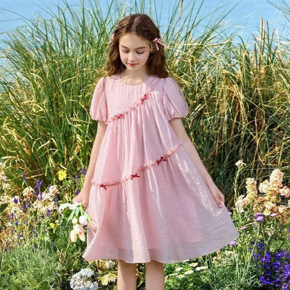 Loose and Sweet Short Sleeves Stylish Suit for Girls Teenagers Clothes Summer Girl Dress Princess Dresses Party Elegant Child