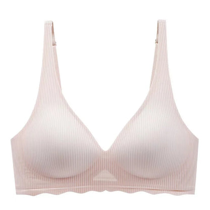 Seamless Women's Bra Small Chest Big Hollow Design Underwear Support Non-removable Semi-fixed Cup One Piece Striped Thin Bra