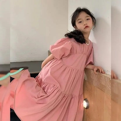 Girl Summer Puffy Dresses Kids Princess Puff Sleeve Ball Gown Children Birthday Cute Clothes Teenager Casual Fashion Vestidos
