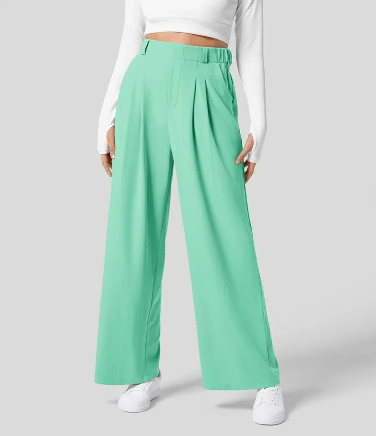 Women's trousers plaid slimming wide-leg pants with pockets high-waisted women's casual slimming wide-leg pants