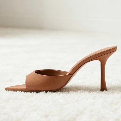 Sexy Pointed Toe Women's Slippers Summer Peep Toe Heeled Sandals for Ladies Elegant Women Shoes Luxury Designer Brown Sandals