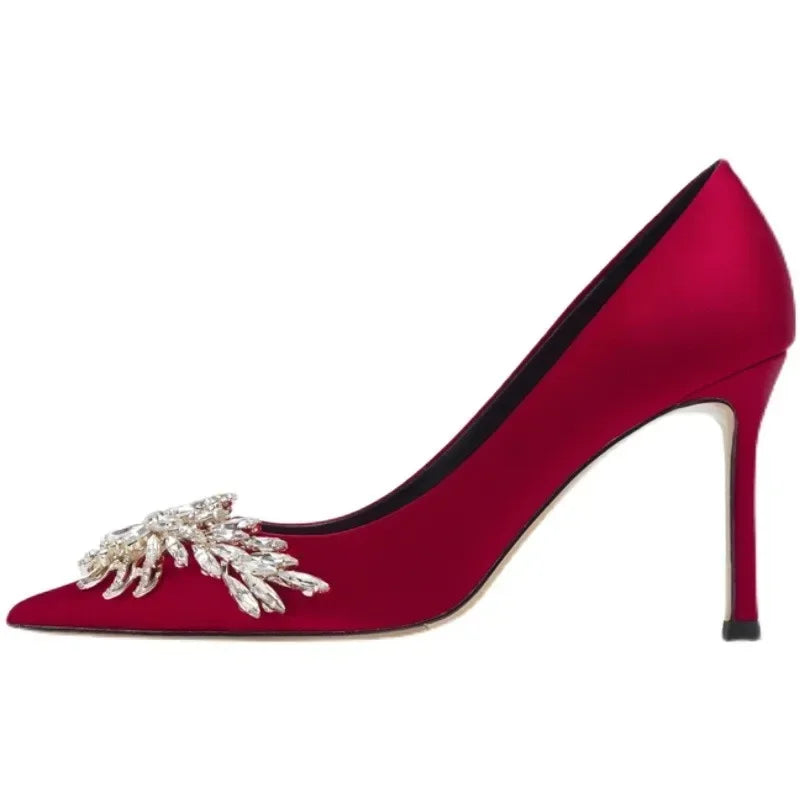 2024 Spring Summer Autumn New Wedding Shoes Red High Heels  Slim Heels Korean Version Pointed Toe Bride Shoes High Heels
