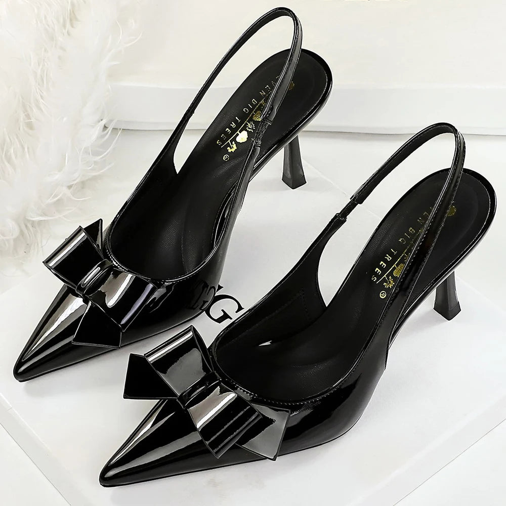 BIGTREE Shoes Bowknot Women's Sandals High Heels Patent Leather High-Heeled Sandals Ladies Shoes Summer Stiletto Heels 8 cmm