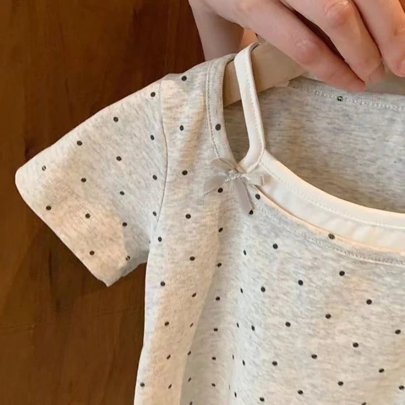 Girls Cute Polka Dot T-Shirt Summer Casual Short Sleeve Top for Baby Toddler Girls Stylish Kids Clothing New Arrival