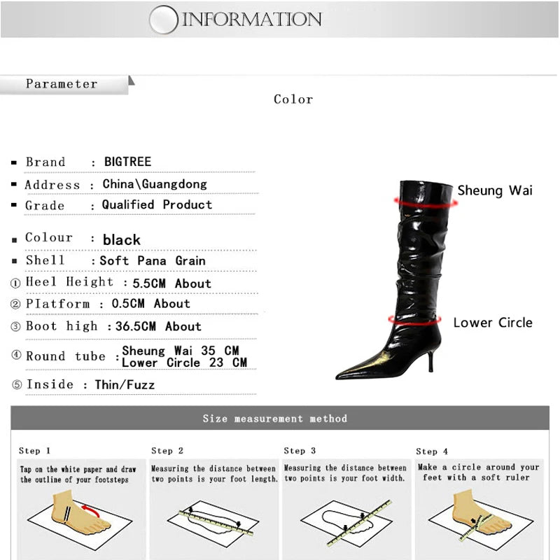 Autumn Winter Shoes Knee-high Boots Women Patent Leather Ladies' Boots Stiletto Heels 5.5 cm Women Wrinkled Tube Long Boots New