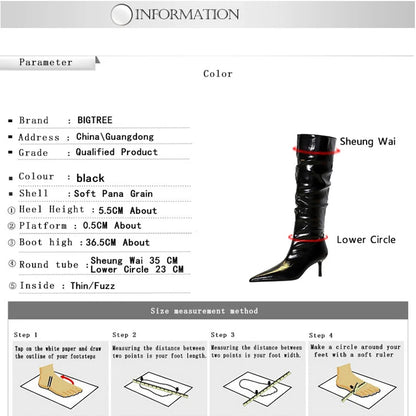 Autumn Winter Shoes Knee-high Boots Women Patent Leather Ladies' Boots Stiletto Heels 5.5 cm Women Wrinkled Tube Long Boots New