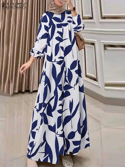 Women Fashion Long Sleeve Floral Print Muslim Dress Abaya ZANZEA Autumn Bohemain Sundress Maxi Long Vestidos Islamic Clothing