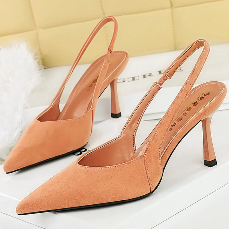 BIGTREE Shoes Women 8 Cm Heels Suede Women Pumps Sharp Pointed Hollow Out High Heels Stiletto Summer Women's Sandals Office Shoe
