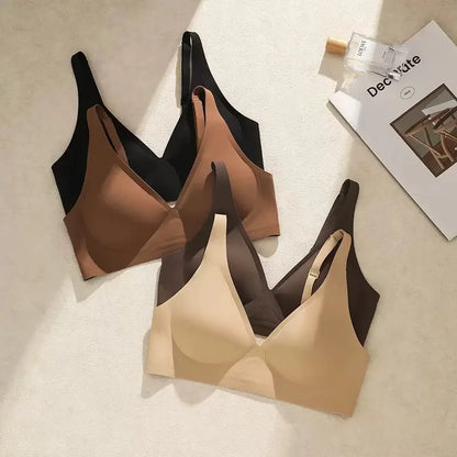 Women's Deep V Jelly Strip Bra Thin Seamless Push-Up Anti-Sagging Breathable Comfortable Underwear