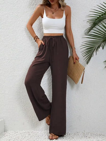 Modigirl 2026 Women Wide Leg Pants Women's Pants And Trousers High Waist Drawstring Elastic Waist Loose Casual Outfits