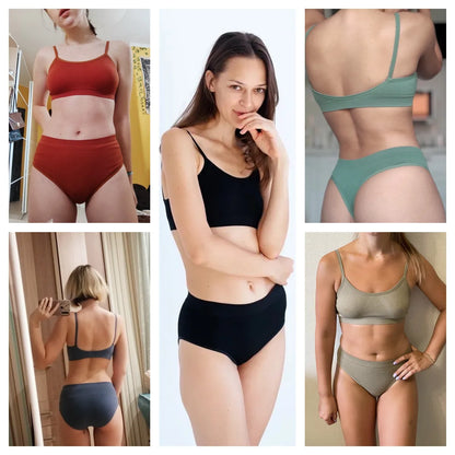 Women Seamless Bra And Panties Set U-Back Bralette Top Comfort Breathable Briefs Ribbed Sexy Lingerie Sports Underwear Set