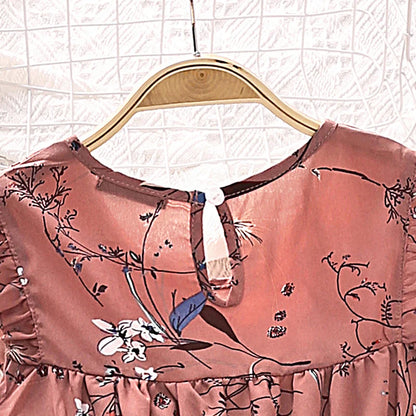 Summer Girl next Door Dress round Neck Sleeveless Floral Print Ruffled Hem Knee Length Skirt Sweet Cute Everyday Vacations