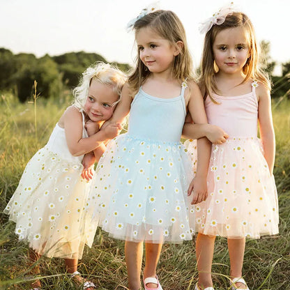 MILANCEL Korean Style Girls' Summer Dress 0-4Y Cute Baby Children's Little Daisy Suspender Mesh Dress Kid's Clothing