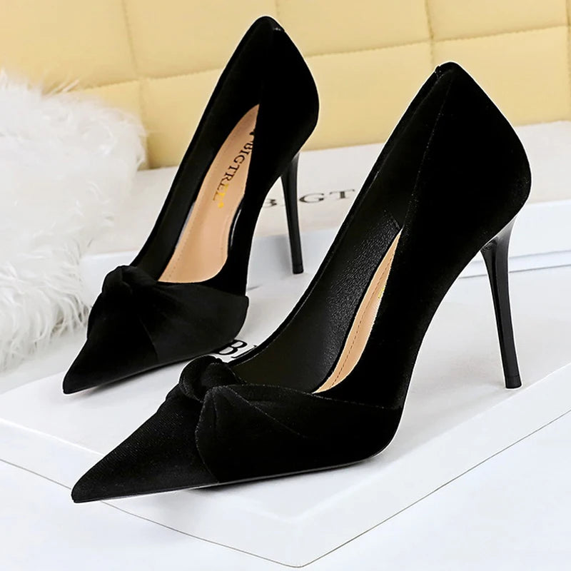 BIGTREE Shoes Bowknot Suede Women Pumps Fashion New High Heels Pointed Stilettos Women Heels 2026 New Design Pumps Plus Size 43
