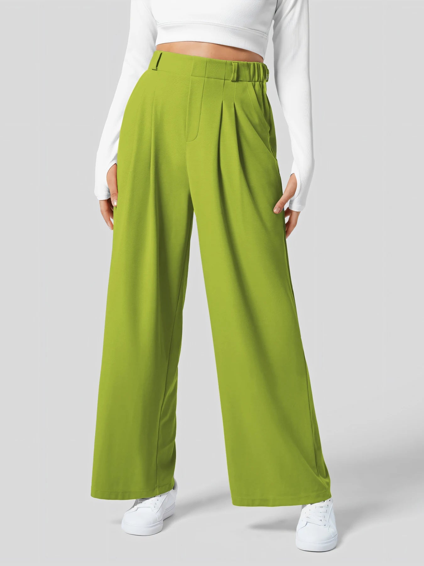 Women's trousers plaid slimming wide-leg pants with pockets high-waisted women's casual slimming wide-leg pants