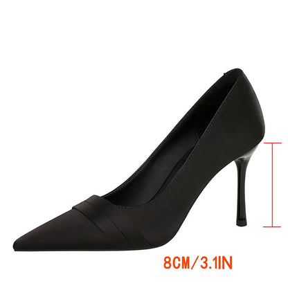 BIGTREE Shoes Silks Satins Women Pumps Fashion High Heels Sexy Party Shoes Pointed Tip Pumps Woman Stilettos 8 cm Heels Lady