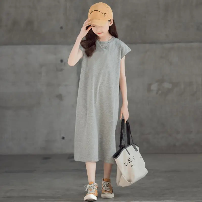 Straight Skirt Children's Korean-style T-shirt Dress Elegant Girl Dresses Elementary Summer Clothes Girls 8 9 Years Female Child