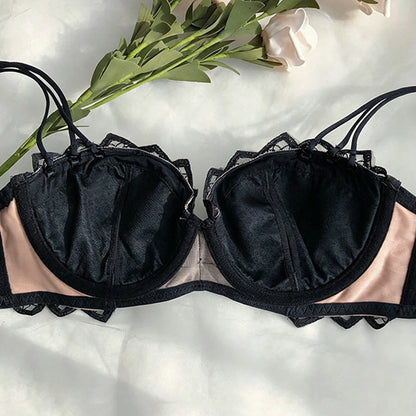 Women's Sexy Half-Cup Bra 1/2 Cup Gathering Soft Steel Ring Push-Up Lace Comfortable Underwear Set 8CM