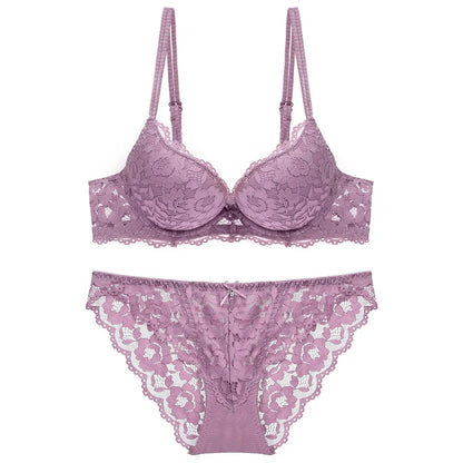 Sweet Mesh Lace Flower Bra Low Waist Bowknot Push Up Bra Women Lingerie Intimates Bra Panties Set Girl