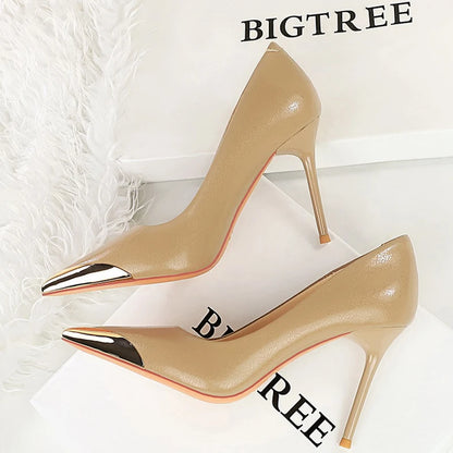 BIGTREE Shoes Metal Pointed Tip Women Pumps Fashion High Heels Ladies Shoes Stilettos Heels Pu Leather Female Pumps 2026 New
