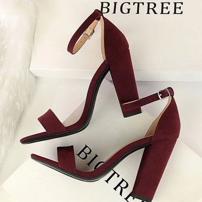 BIGTREE Shoes Sexy High Heels Women Pumps Block Heels Women Sandals Suede Women Heels Female Shoes High Heeled Sandals Summer