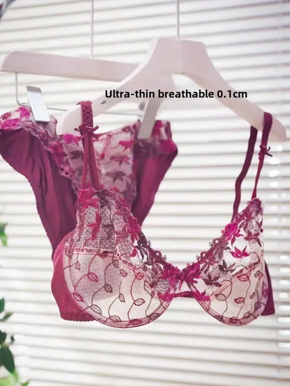 BANERDANNI Victorian Style Plus Size Red Lace Bra Set Sexy Underwire Support for Big Breasts Women's Elegant Lingerie Bow Design