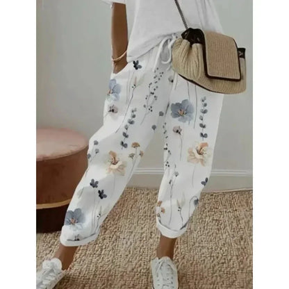 Plus Size 1XL-5XL  Women's Fashion Floral Print Straight Elastic Drawstring Pocket Pants Ladise Casual Versatile Pants