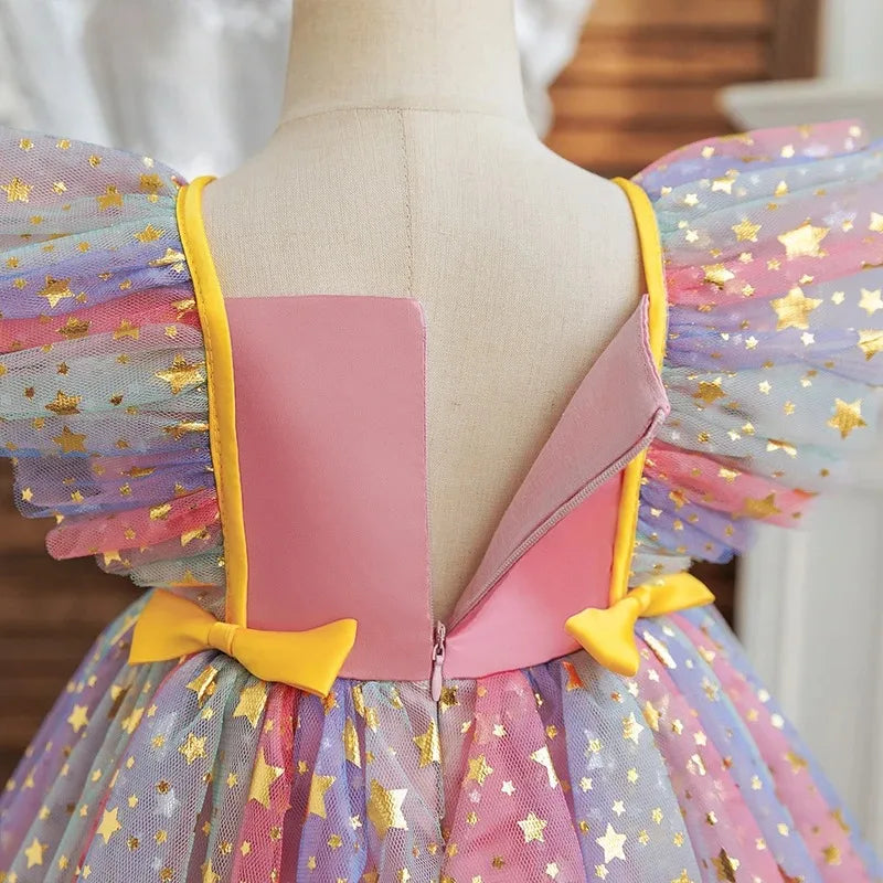 K-Pop Hunters Zoey Rumi Princess Dress for Girls Sequined Star Ruffle Bow Tutu Baby Formal Gala Prom Gown Kids Party Costume