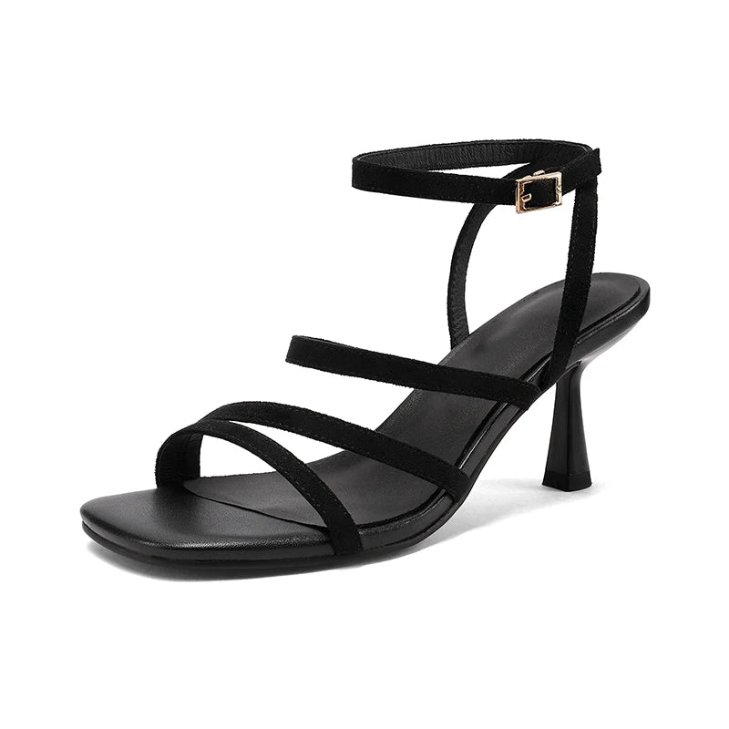 SmallHut New 2026 Trend Ankle Strap Sandals Summer Women Sexy Lady High Heel Red Black Light-Yellow Beige Apricot Buckle Sandals