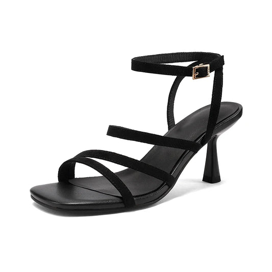 SmallHut New 2026 Trend Ankle Strap Sandals Summer Women Sexy Lady High Heel Red Black Light-Yellow Beige Apricot Buckle Sandals