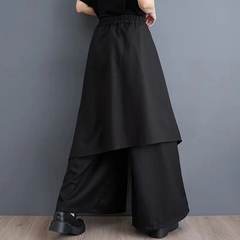 High Waist Wide Leg Skirt Pants Unisex Spring Autumn New Fashion Striped Color Block Asymmetrical Casual Trousers
