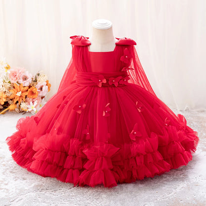 HETISO Baby Girls Princess Dress Butterfly Petal Tutu Party Prom Gown Kids Birthday Bridesmaid Wear 1-6 Years